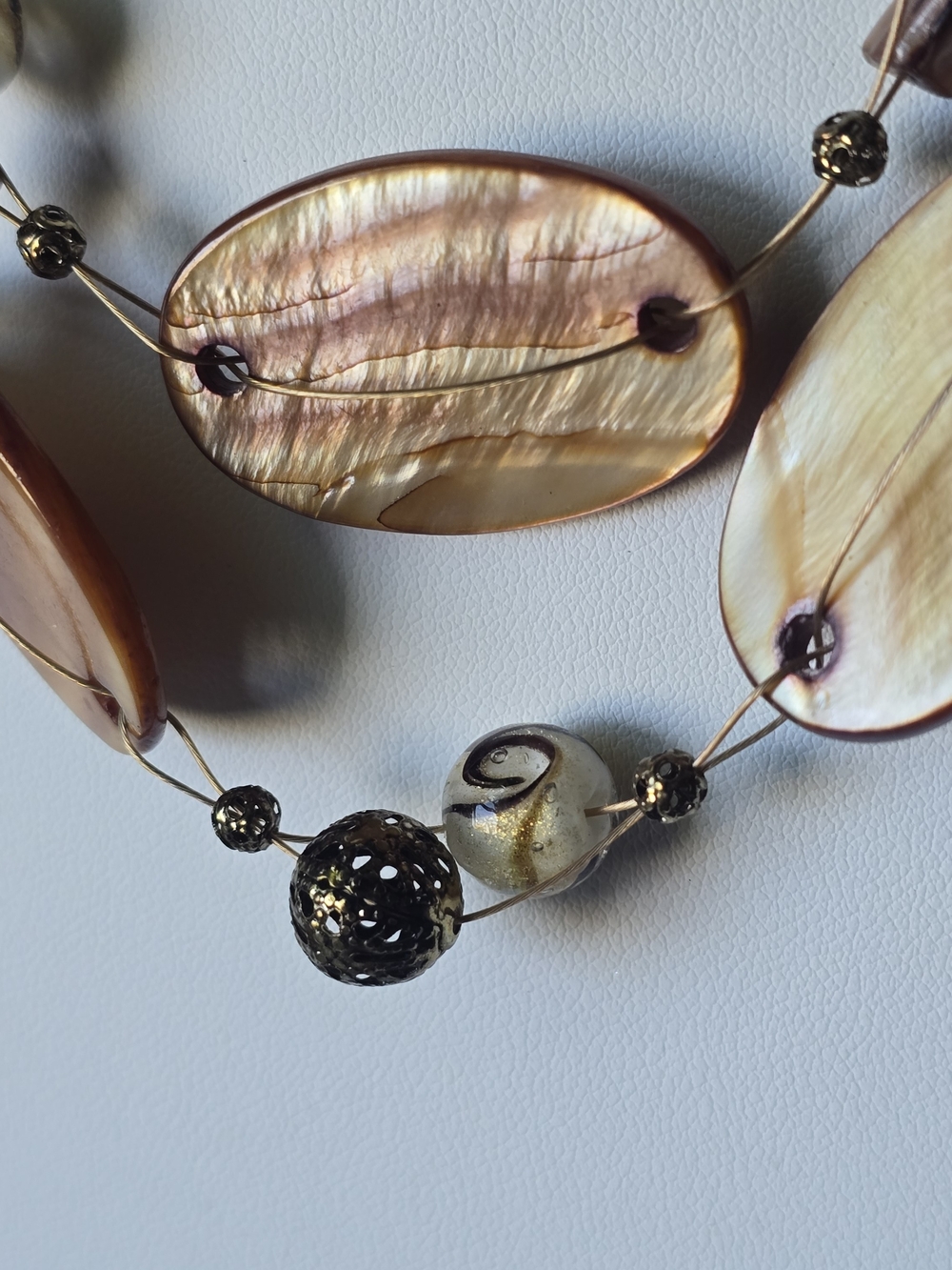 Multi-Strand Brown Shell Oval Necklace - Picture 2 of 8
